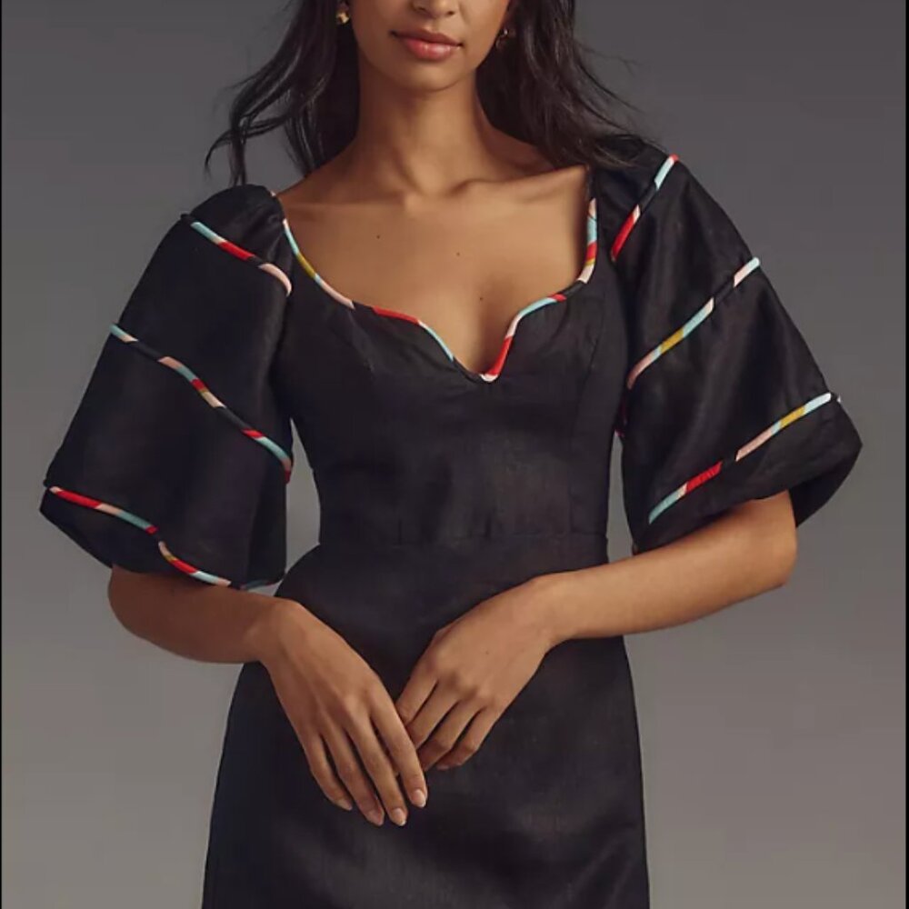 Farm Rio Colored Stripes Short-Sleeve Mini Dress